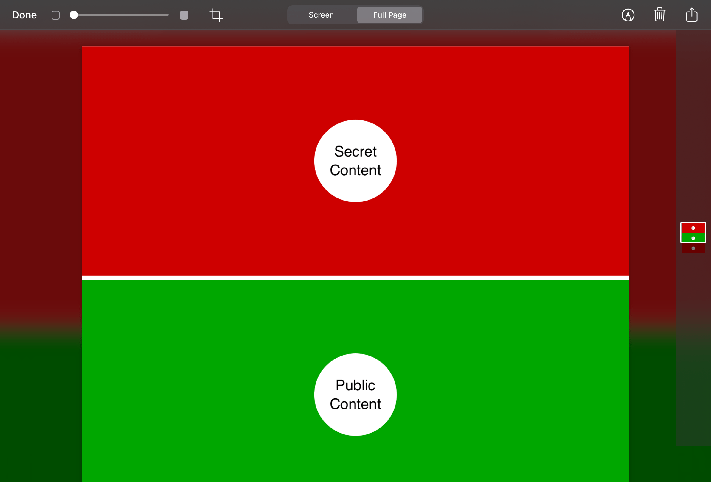 Screenshot of editing a Safari screenshot of secret and public content