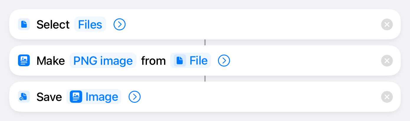 Shortcuts workflow for exporting a PDF page as image